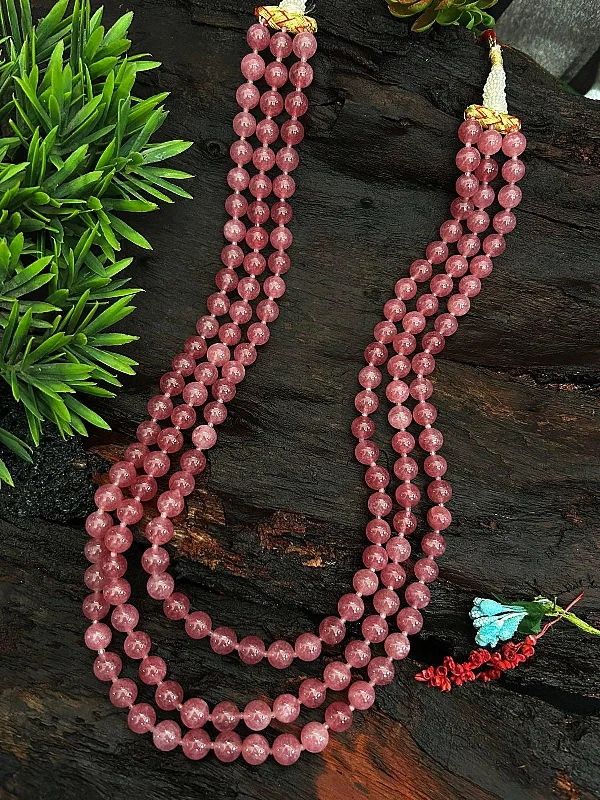 Buy More, Save More – Special Jewelry Discounts Three Line Natural Flourite Mala Raanihar Necklace with Rose quartz Tumbled stone