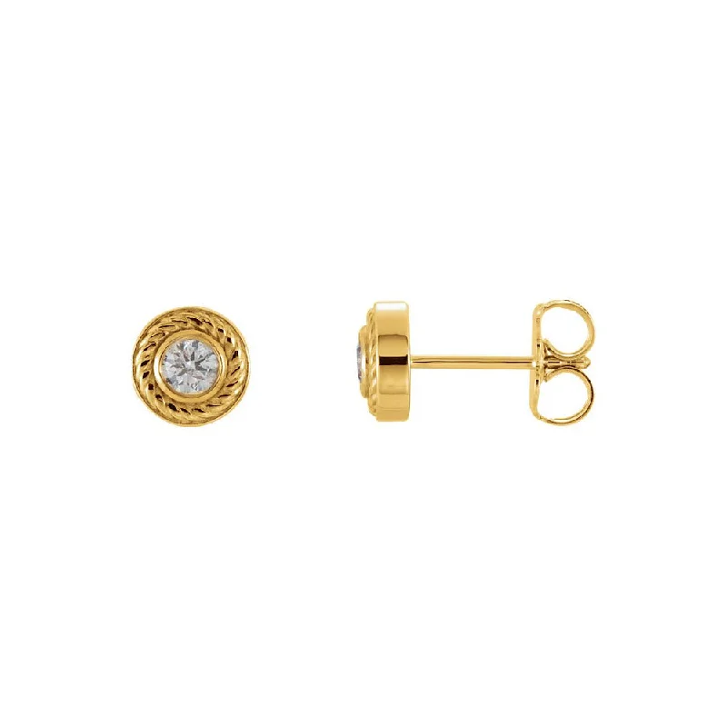Special Deals On Handcrafted And Designer Jewelry 1/5 Cttw Diamond Bezel Set Rope Stud Earrings in 14k Yellow Gold Special Deals On Handcrafted And Designer Jewelry 1/5 Cttw Diamond Bezel Set Rope Stud Earrings in 14k Yellow Gold