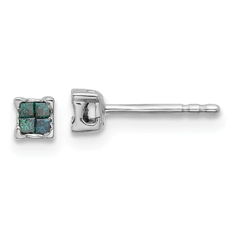 Eco-Friendly Sustainable Jewelry For Conscious Buyers 1/8 Ctw Blue Princess Cut Diamond 4mm Stud Earrings in Sterling Silver Eco-Friendly Sustainable Jewelry For Conscious Buyers 1/8 Ctw Blue Princess Cut Diamond 4mm Stud Earrings in Sterling Silver