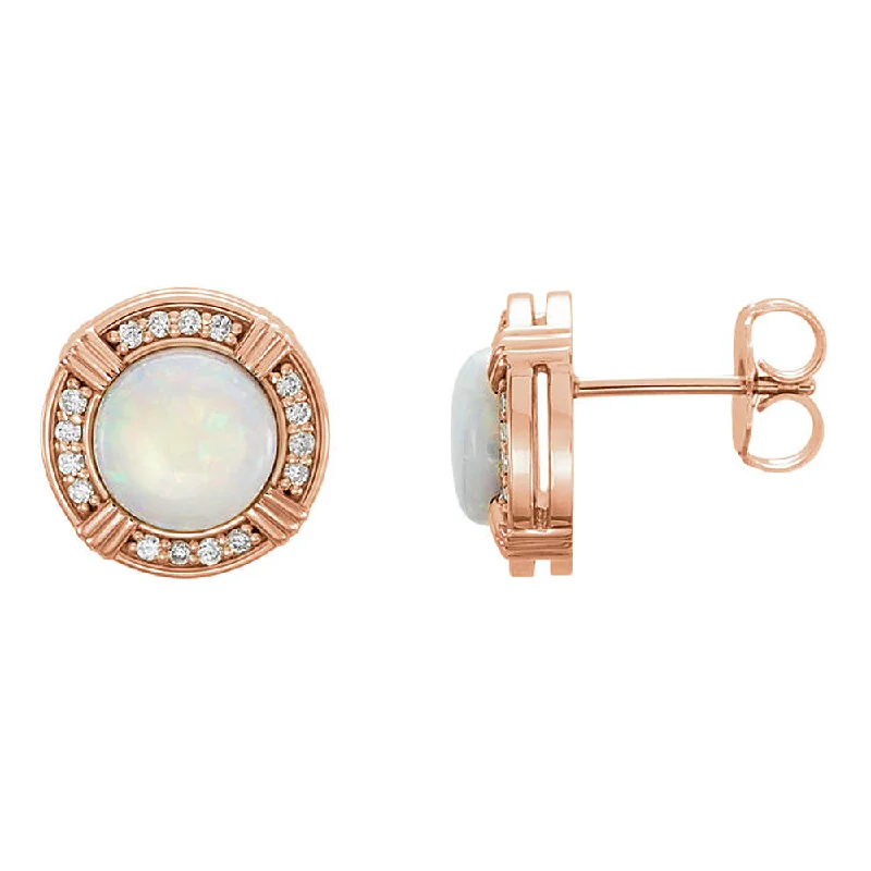 Get The Sparkle You Love At Prices You Adore 11mm 14k Rose Gold White Opal & 1/6 CTW (GH, I1) Diamond Stud Earrings Get The Sparkle You Love At Prices You Adore 11mm 14k Rose Gold White Opal & 1/6 CTW (GH, I1) Diamond Stud Earrings
