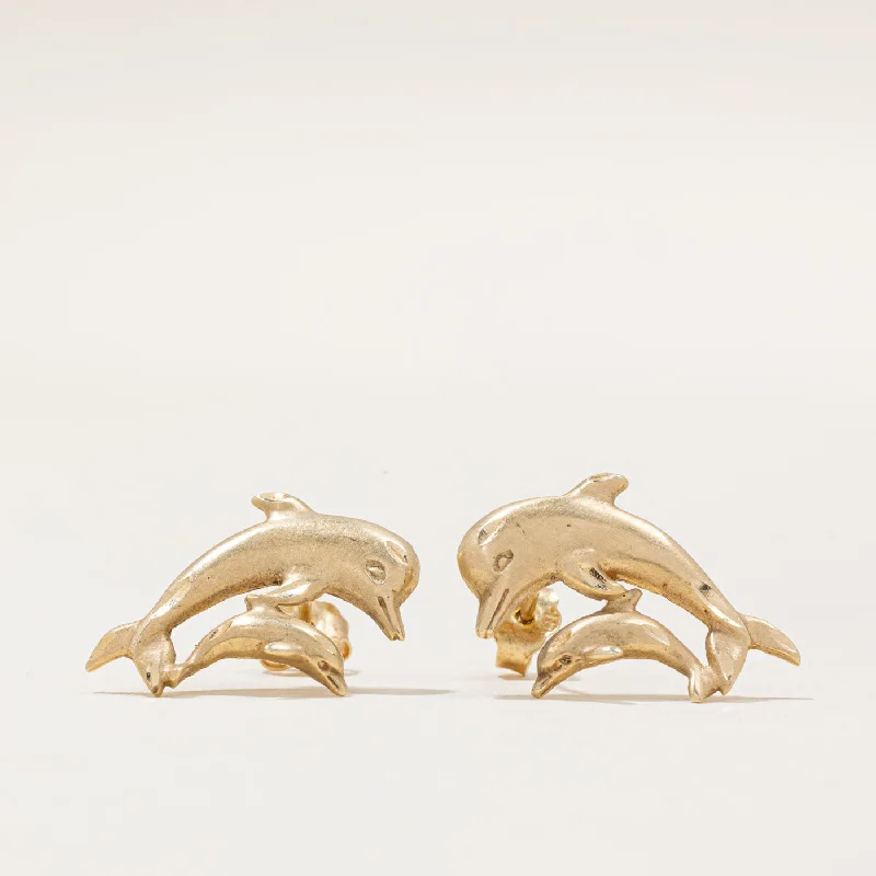 Stunning Statement Jewelry, Unbeatable Discounts 14k Yellow Gold Dolphin Earrings