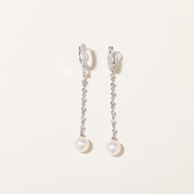 Shop Handcrafted Jewelry At Special Promotional Rates 18k White Gold Pearl & Diamond Drop Earrings | 7.70-7.80mm, 0.26ctw Shop Handcrafted Jewelry At Special Promotional Rates 18k White Gold Pearl & Diamond Drop Earrings | 7.70-7.80mm, 0.26ctw