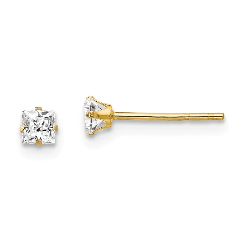 Luxury Handcrafted Jewelry For Elegant Looks 3mm Princess Cubic Zirconia Stud Earrings in 14k Yellow Gold Luxury Handcrafted Jewelry For Elegant Looks 3mm Princess Cubic Zirconia Stud Earrings in 14k Yellow Gold