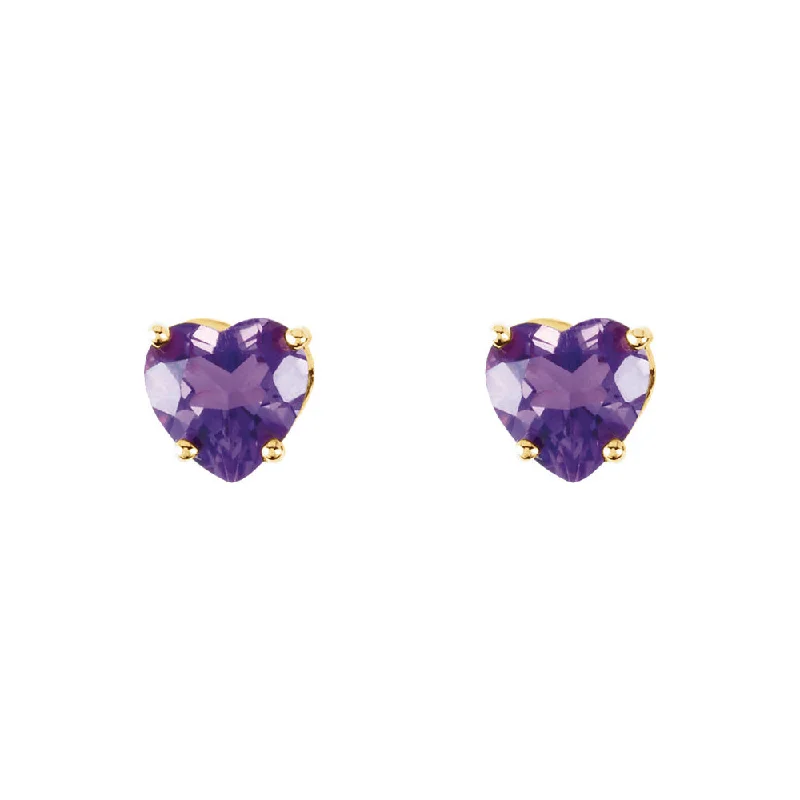 Romantic Heart-Shaped Jewelry For Special Gifts 5mm Amethyst Heart Stud Earrings in 14k Yellow Gold Romantic Heart-Shaped Jewelry For Special Gifts 5mm Amethyst Heart Stud Earrings in 14k Yellow Gold