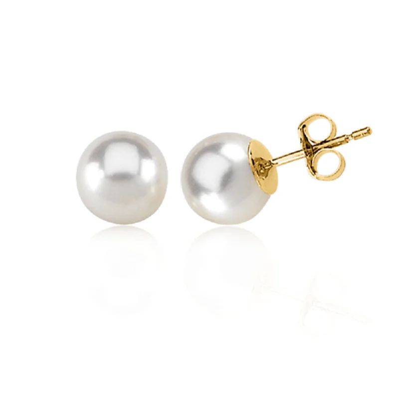 Customized Silver Jewelry For Unique Style 7mm White Akoya Cultured Pearl and 14k Yellow Gold Stud Earrings Customized Silver Jewelry For Unique Style 7mm White Akoya Cultured Pearl and 14k Yellow Gold Stud Earrings
