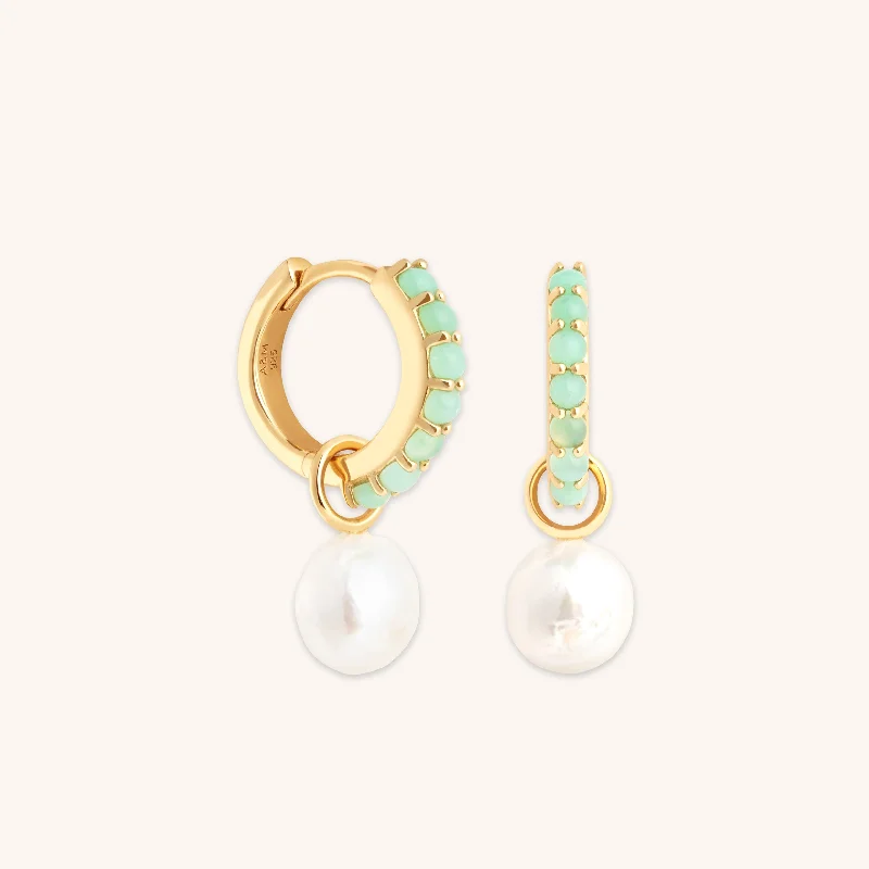 Clearance Sale On High-End Jewelry Collections Aqua & Pearl Charm Huggies in Gold