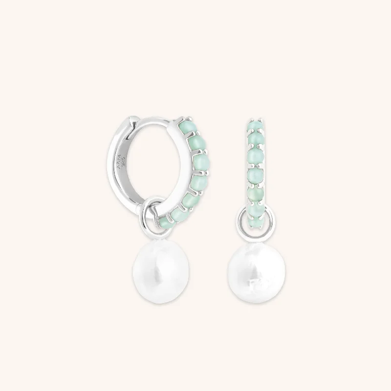 Trending Jewelry Styles Now At Limited-Time Discounts Aqua & Pearl Charm Huggies in Silver