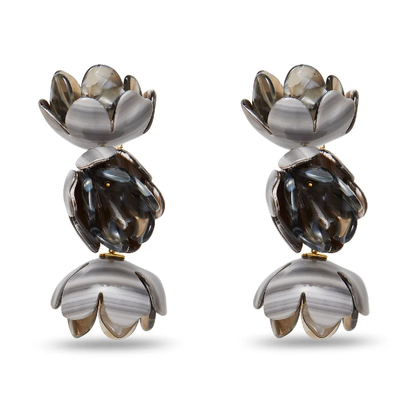 Luxury Jewelry At Budget-Friendly Prices – Grab Yours Now CHARCOAL STRIPE ROSE PETAL TRIPLE DROP CLIP-ON EARRINGS