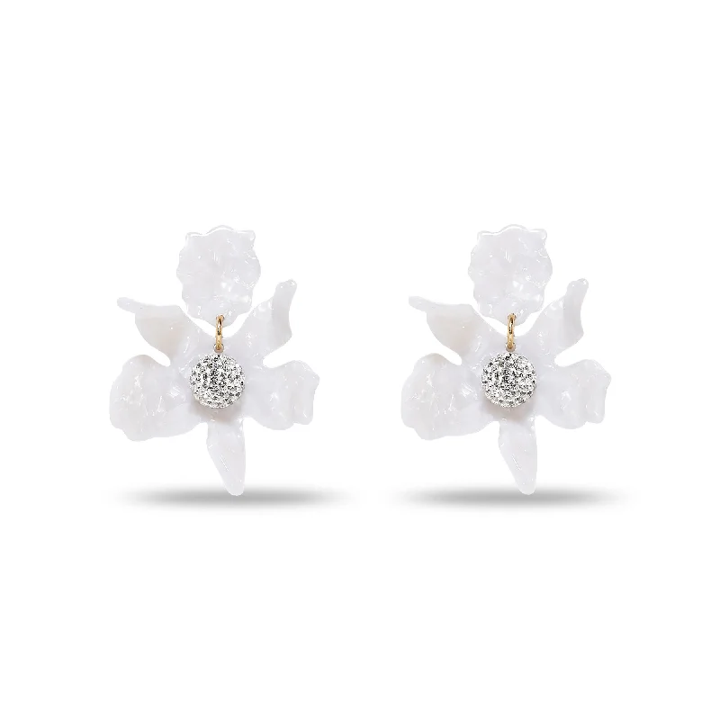 Premium Diamond Jewelry At Once-In-A-Lifetime Discounts MOTHER OF PEARL SMALL CRYSTAL LILY EARRINGS