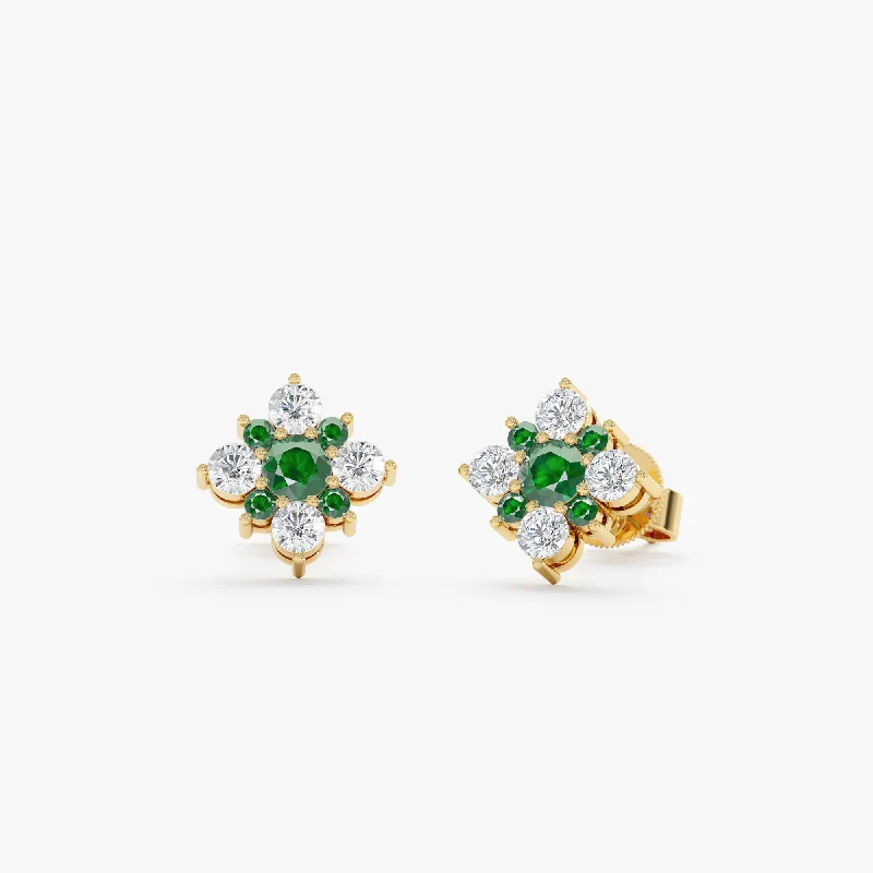 Celebrate With Sparkle – Jewelry Sale Now Live Emerald Diamond Flower Stud Earrings, Eve Celebrate With Sparkle – Jewelry Sale Now Live Emerald Diamond Flower Stud Earrings, Eve