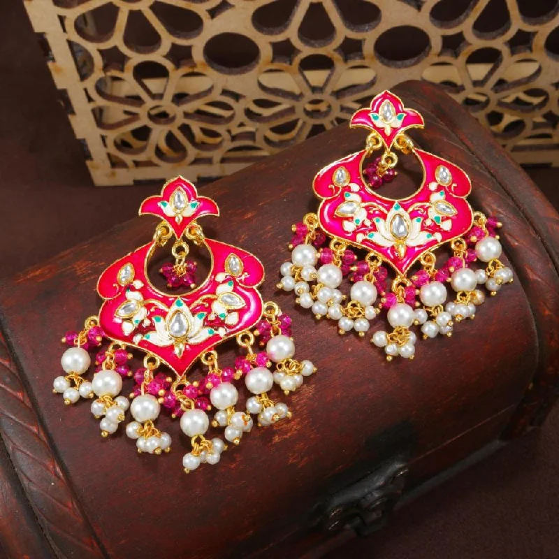 Shine Without Limits – Jewelry Sale Happening Now Etnico Gold Plated Meenakari Kundan & Pearl Drop Chandbali Earrings For Women (E2920Pi)