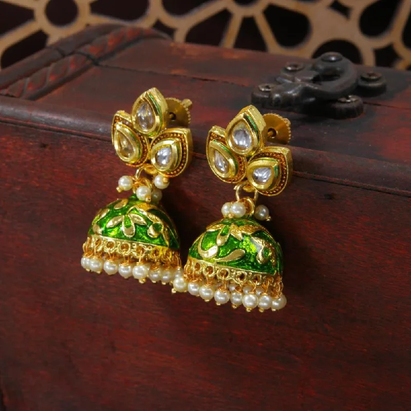 Trending Jewelry Now At Unbeatable Prices Etnico Gold Plated Meenakari Kundan & Pearl Drop Jhumka Earrings For Women (E2924G)