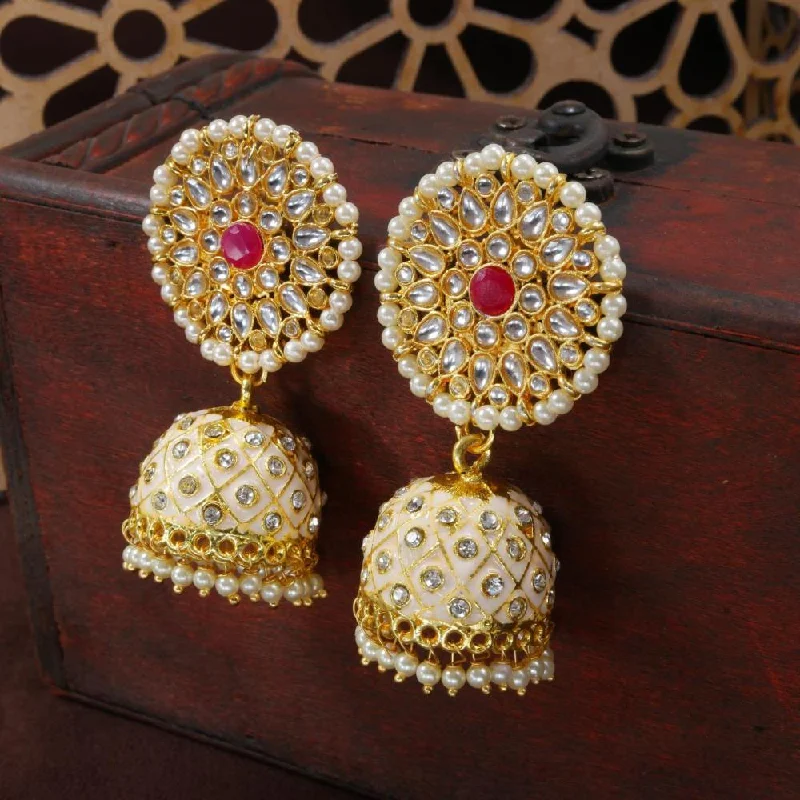 Jewelry Sale Bonanza – Grab Your Sparkle Now Etnico Gold Plated Meenakari Kundan & Pearl Drop Jhumka Earrings For Women (E2925Cr)