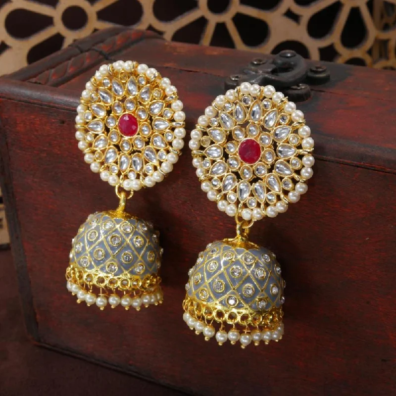 Jewelry Deals That Outshine The Rest Etnico Gold Plated Meenakari Kundan & Pearl Drop Jhumka Earrings For Women (E2925Gr)