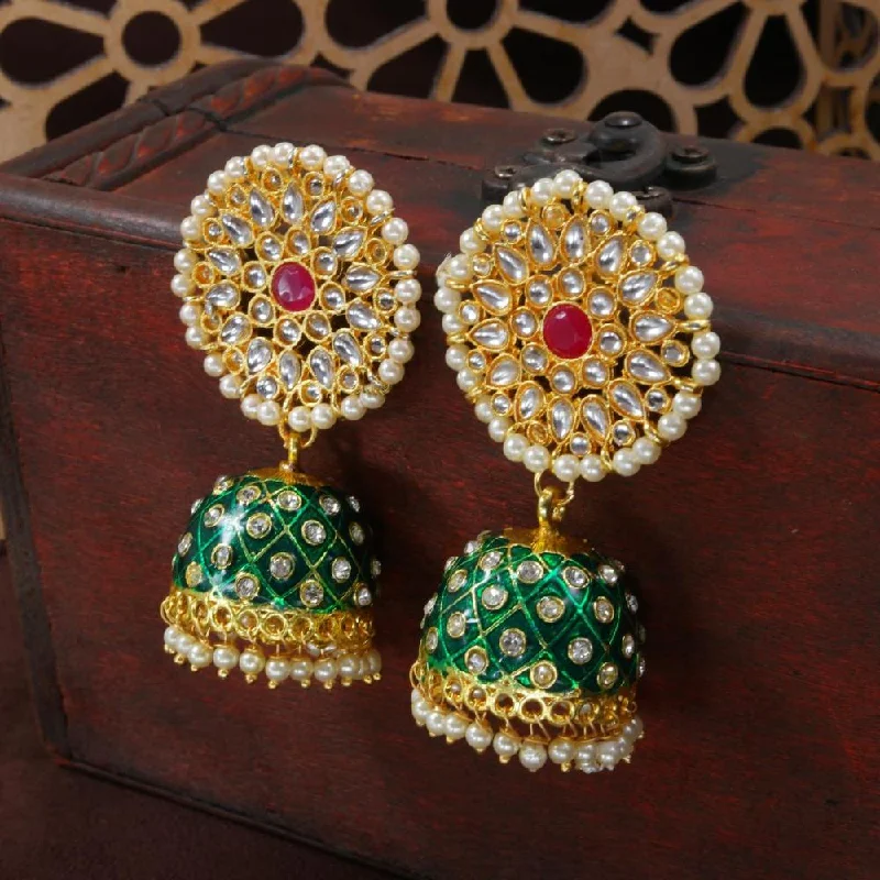 Jewelry Clearance – Final Chance To Save Big Etnico Gold Plated Meenakari Kundan & Pearl Drop Jhumka Earrings For Women (E2925Cr)