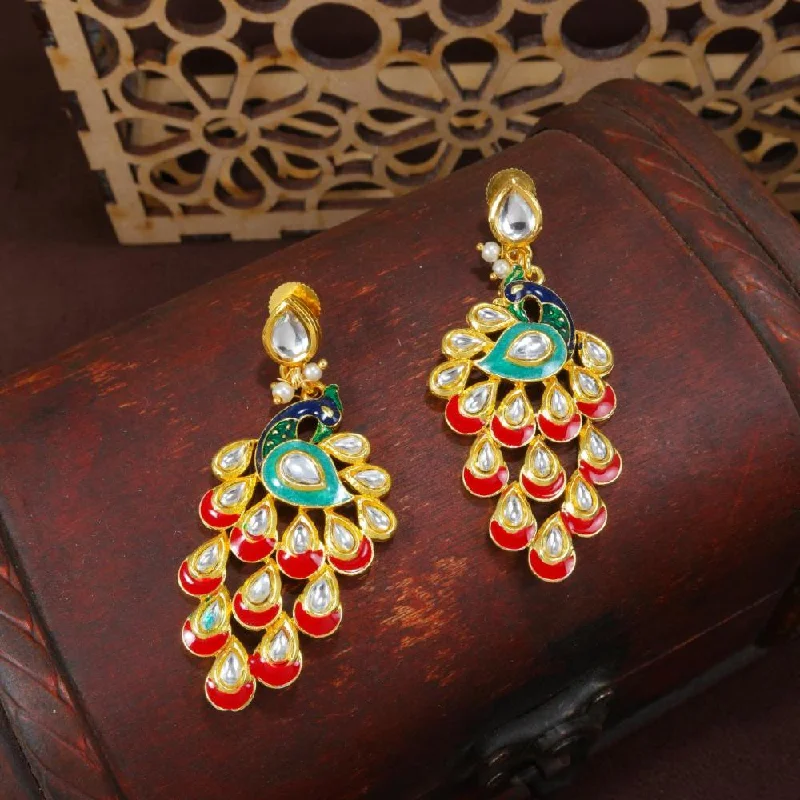 Premium Jewelry At Promotional Prices – Shine Today Etnico Gold Plated Meenakari Kundan Studded Peacock Design Dangle Earrings For Women (E2918R)