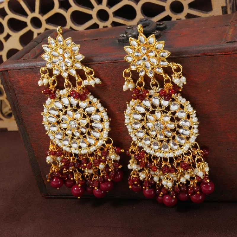 Luxury Jewelry Now At Special Promotional Rates Etnico Gold Plated Intricately Designed Traditional Statement Drop Earrings Glided With Kundans & Pearls (E2883M)