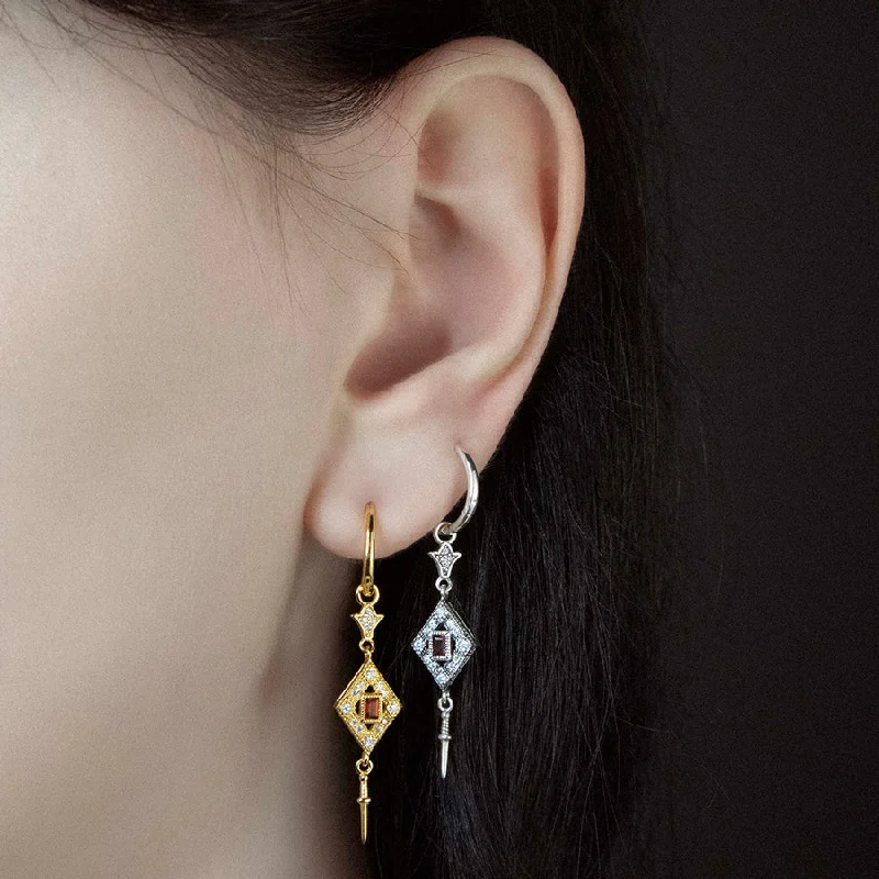 Upgrade Your Jewelry Collection For Less FLAPPER. Gatsby Garnet & Sword Hoop Earrings - Gold Upgrade Your Jewelry Collection For Less FLAPPER. Gatsby Garnet & Sword Hoop Earrings - Gold