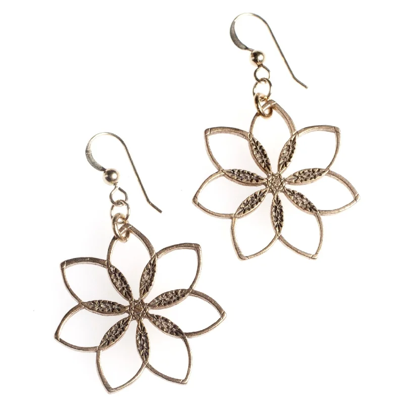 Personalized Engraved Jewelry For Meaningful Gifts Flower Power! Peace Bronze Earrings on French Hooks