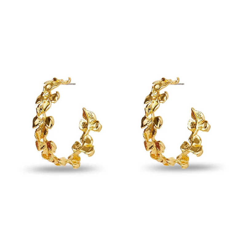 Timeless Jewelry, Timeless Savings – Don't Wait GOLD WOODLAND LEAF HOOP EARRINGS