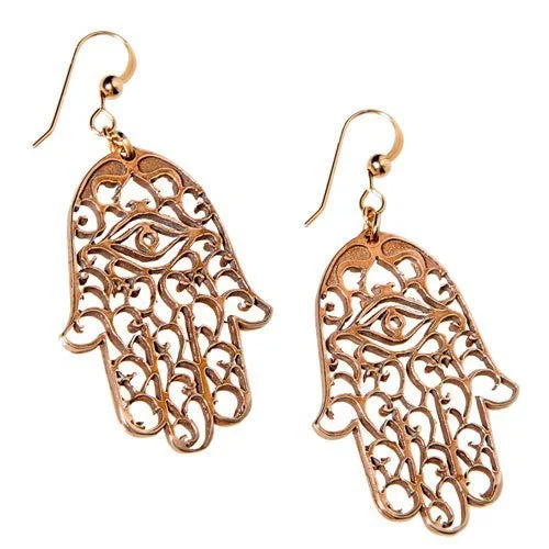 Elegant Rose Gold Jewelry For A Stylish Touch Hamsa Peace Bronze Earrings on French Hooks