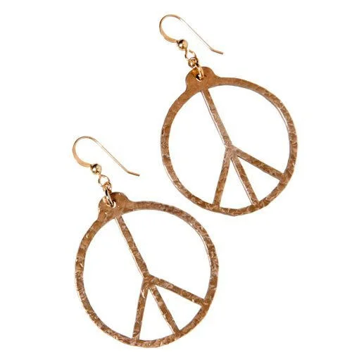 Special Offers On Handcrafted And Designer Jewelry Hand Hammered Delicate Peace Symbol Peace Bronze Earrings on French Hooks