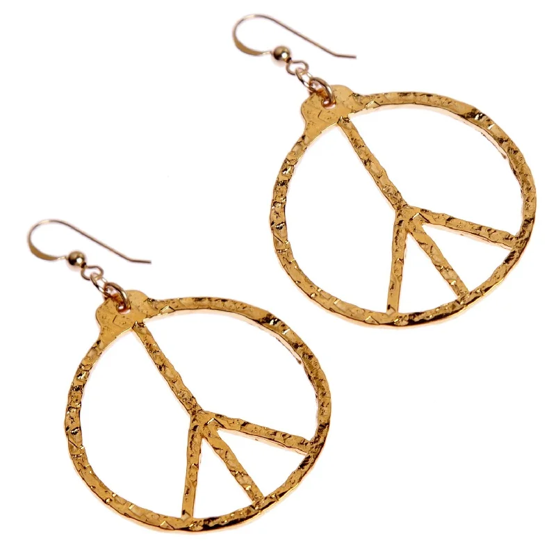 Trending Jewelry Now Available At Exclusive Prices Hand Hammered Peace Symbol Gold-dipped Earrings on French Hooks