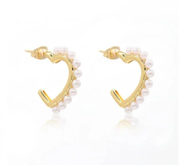 Elevate Your Outfit With Discounted Statement Jewelry Heart Pearl Hoop Earrings