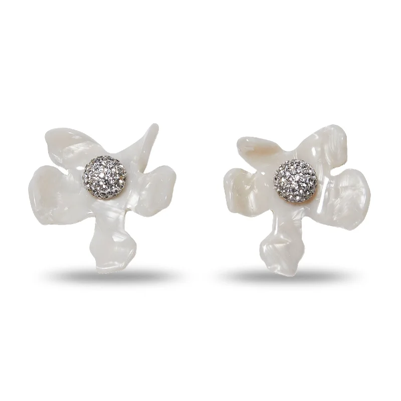 Everyday Jewelry Essentials Now On Sale MOTHER OF PEARL CRYSTAL LILY BUTTON EARRINGS