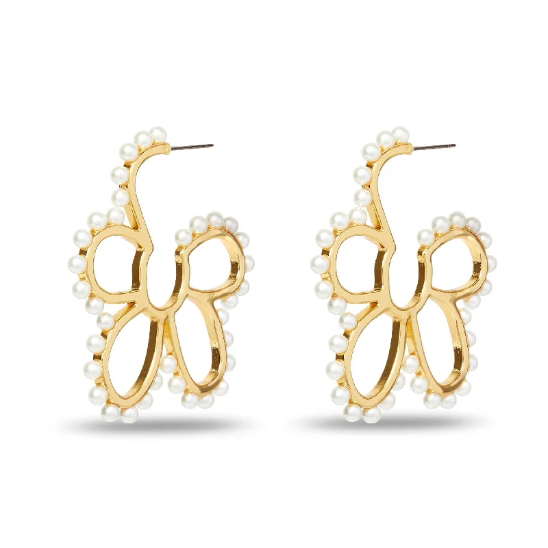 Luxury Jewelry At Unbeatable Discounts PEARL DAISY HOOP EARRINGS