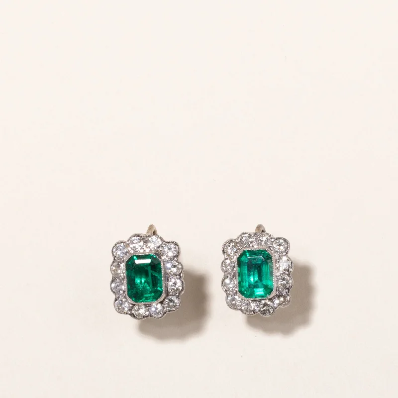 Personalized Engraved Jewelry For Meaningful Gifts 18k Emerald and Diamond Earrings | 3.28ctw, 1.33ctw | 1.2x1.3cm Personalized Engraved Jewelry For Meaningful Gifts 18k Emerald and Diamond Earrings | 3.28ctw, 1.33ctw | 1.2x1.3cm