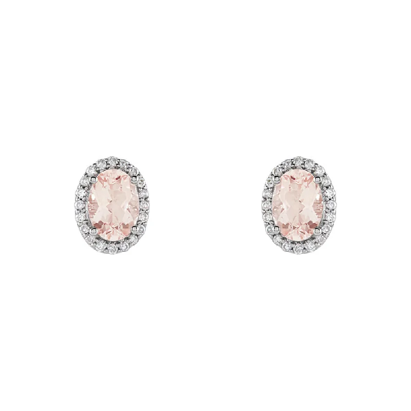 Final Call – Shop Exquisite Jewelry Before It's Gone Oval Morganite & Diamond Halo Stud Earrings in 14k White Gold Final Call – Shop Exquisite Jewelry Before It's Gone Oval Morganite & Diamond Halo Stud Earrings in 14k White Gold