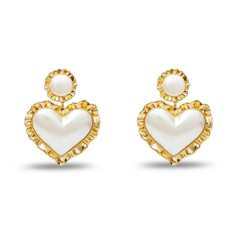 Elegant Jewelry At Unbeatable Offers – Shop Before It's Gone PEARL HEART RUFFLE DROP EARRINGS