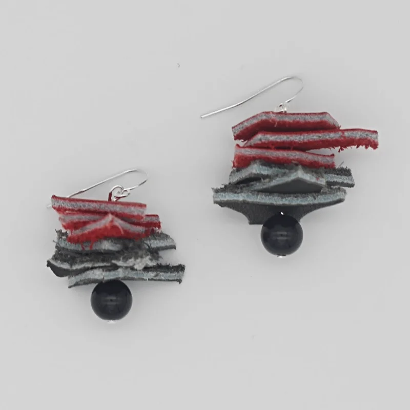 Timeless Elegance, Temporary Discounts – Act Fast Red and Black Stacked Leather Statement Earrings