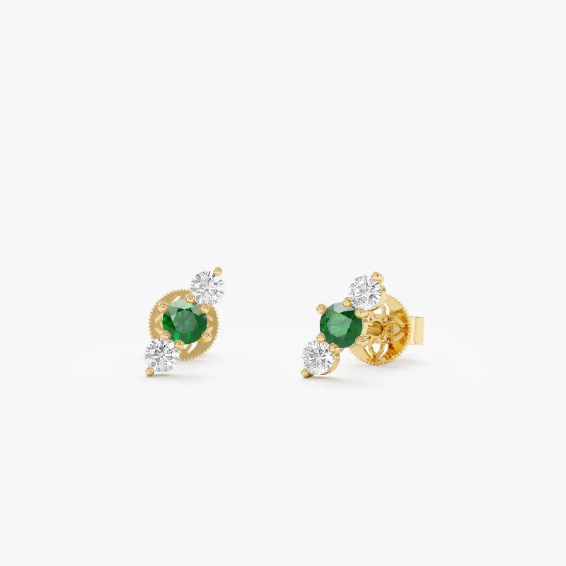 Timeless Beauty, Unbeatable Deals – Jewelry Sale On Round Emerald and Diamond Stud Earrings, Lina Timeless Beauty, Unbeatable Deals – Jewelry Sale On Round Emerald and Diamond Stud Earrings, Lina