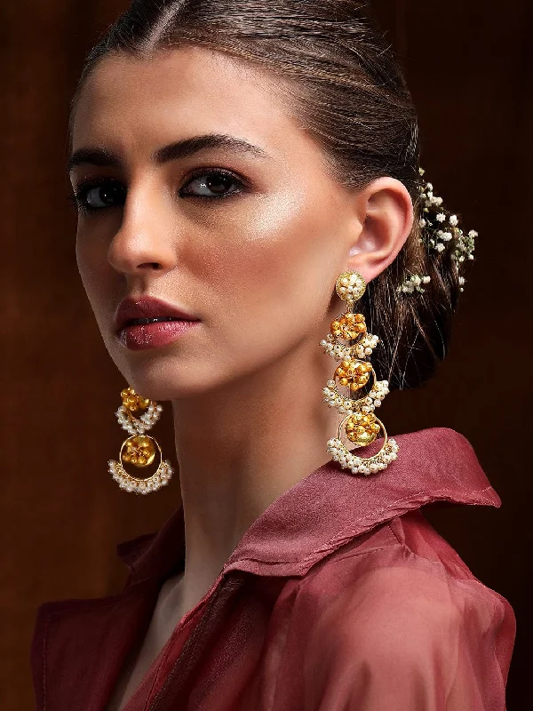 Dazzle With Discounts – Shop Jewelry On Sale Rubans 24K Gold Plated Handcrafted Drop Earrings With Circular Design, Pearls And Beads Dazzle With Discounts – Shop Jewelry On Sale Rubans 24K Gold Plated Handcrafted Drop Earrings With Circular Design, Pearls And Beads