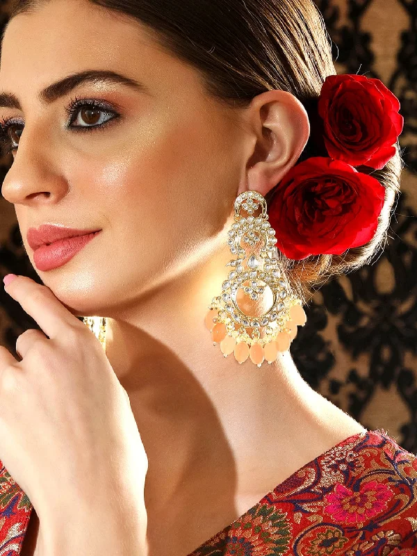 Handmade Pearl Jewelry For Timeless Elegance Rubans 24k Gold plated Kundan Studded Pearl & Beads Dangle Earrings. Handmade Pearl Jewelry For Timeless Elegance Rubans 24k Gold plated Kundan Studded Pearl & Beads Dangle Earrings.