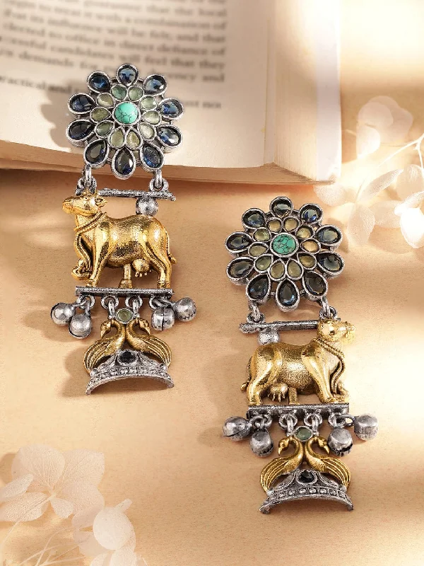 Special Jewelry Deals – Upgrade Your Collection Rubans Dual Toned Drop Earrings With Animal Motif Design And Stones Special Jewelry Deals – Upgrade Your Collection Rubans Dual Toned Drop Earrings With Animal Motif Design And Stones