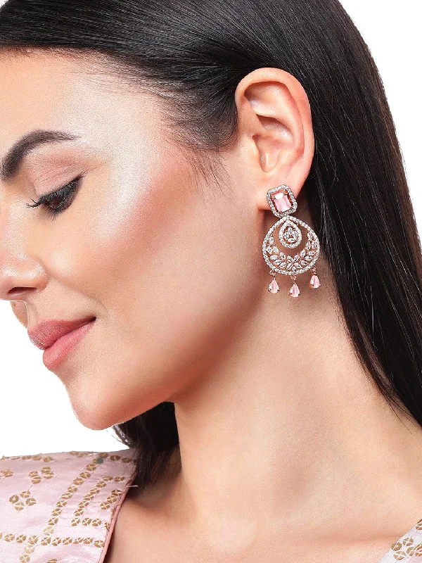 Must-Have Jewelry At Irresistible Discounts Rubans Gold Plated Chandbali Earrings With Pink American Diamonds Must-Have Jewelry At Irresistible Discounts Rubans Gold Plated Chandbali Earrings With Pink American Diamonds