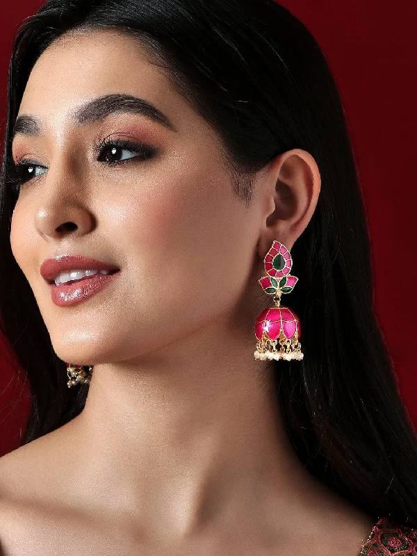 Celebrate With Sparkle – Jewelry Sale Now Live Rubans Gold Plated Pink And Green Enamelled Drop Earrings With White Beads Celebrate With Sparkle – Jewelry Sale Now Live Rubans Gold Plated Pink And Green Enamelled Drop Earrings With White Beads