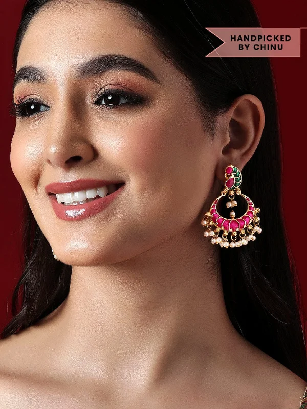 Fine Jewelry, Limited-Time Offers Available Rubans Gold Plated Pink And Green Enamelled Earrings With Peacock Design Fine Jewelry, Limited-Time Offers Available Rubans Gold Plated Pink And Green Enamelled Earrings With Peacock Design