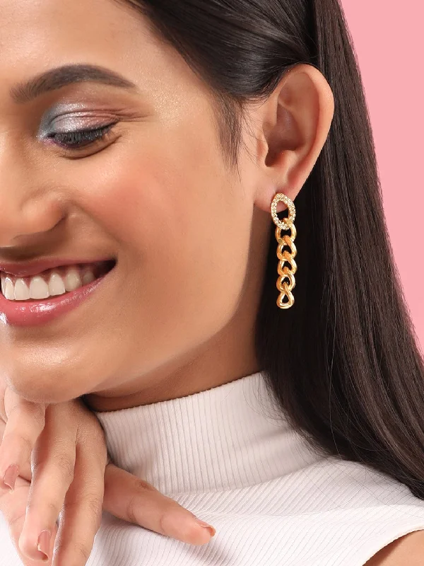 Customized Silver Jewelry For Unique Style Rubans Voguish Gold Toned Cuban Link Dangle Earrings Customized Silver Jewelry For Unique Style Rubans Voguish Gold Toned Cuban Link Dangle Earrings