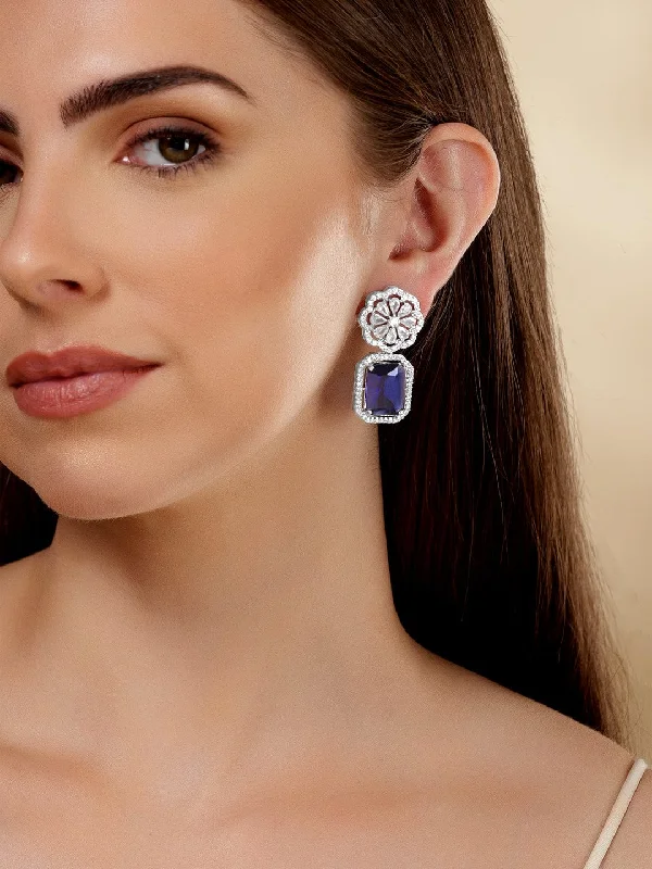 Limited-Time Offer On Elegant Jewelry Pieces Rubans Rhodium Plated Blue Sapphire Zirconia Dangle Earrings Limited-Time Offer On Elegant Jewelry Pieces Rubans Rhodium Plated Blue Sapphire Zirconia Dangle Earrings