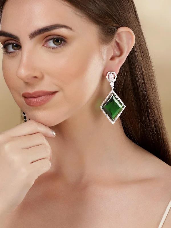 Discounted Jewelry For A Glamorous Look Rubans Rhodium Plated Emerald Green Zirconia Dangle Earrings Discounted Jewelry For A Glamorous Look Rubans Rhodium Plated Emerald Green Zirconia Dangle Earrings
