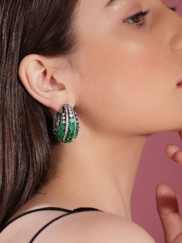 Exclusive Jewelry Markdowns – Limited-Time Offer Rubans Rhodium Plated Premium Green Zircons Studded Party Wear Hoop Earrings Exclusive Jewelry Markdowns – Limited-Time Offer Rubans Rhodium Plated Premium Green Zircons Studded Party Wear Hoop Earrings