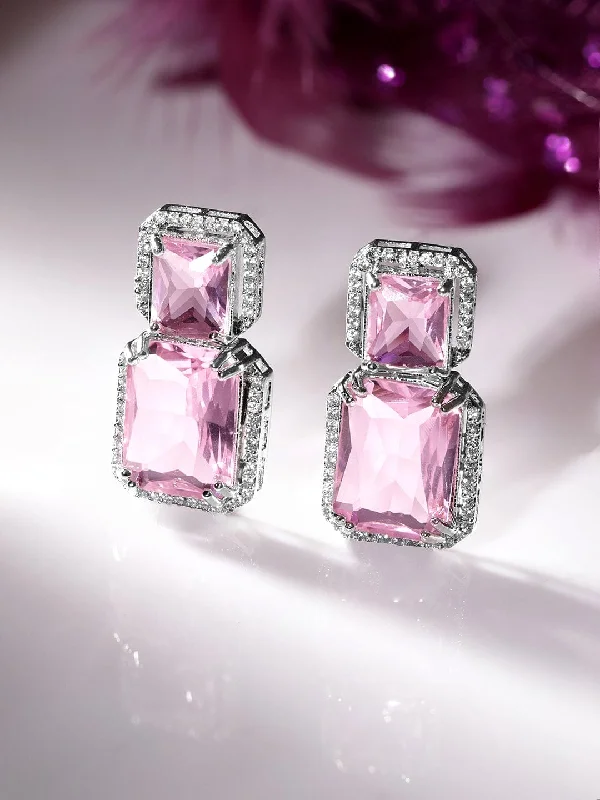 Flash Jewelry Sale – Get Stunning Pieces At Low Prices Rubans Rhodium Plated Premium white & Pink Saphire solitaire Zircons Dangle Earring. Flash Jewelry Sale – Get Stunning Pieces At Low Prices Rubans Rhodium Plated Premium white & Pink Saphire solitaire Zircons Dangle Earring.