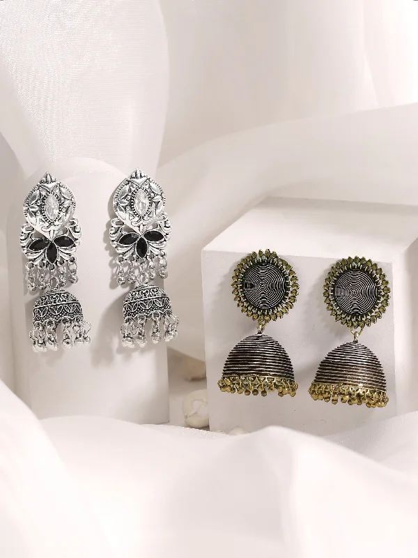 High-End Sparkle, Low-End Prices – Jewelry Sale Live Rubans Set Of 2, Oxidized Finish Jhumka Dangle Earrings High-End Sparkle, Low-End Prices – Jewelry Sale Live Rubans Set Of 2, Oxidized Finish Jhumka Dangle Earrings