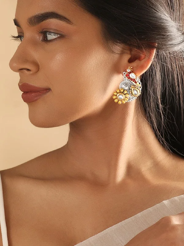 Elegant Jewelry, Exclusive Prices – Shop Now Rubans Silver & Gold Plated Kundan Studded Red Enemal Stud Earring Elegant Jewelry, Exclusive Prices – Shop Now Rubans Silver & Gold Plated Kundan Studded Red Enemal Stud Earring