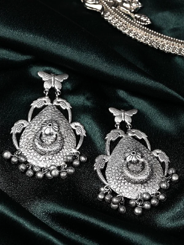 Handcrafted Beauty At Affordable Prices Rubans Silver Oxidised Drop Earrings With Butterfly Design And Silver Beads Handcrafted Beauty At Affordable Prices Rubans Silver Oxidised Drop Earrings With Butterfly Design And Silver Beads