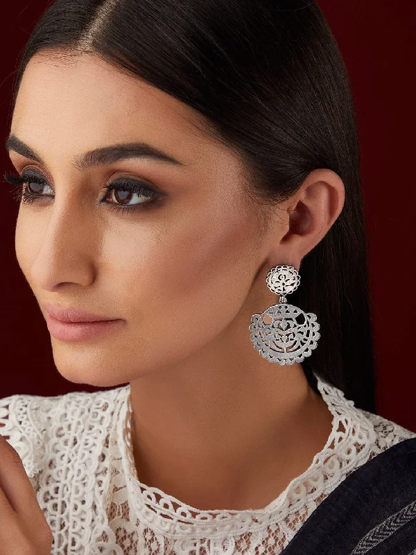 Eco-Friendly Sustainable Jewelry For Conscious Buyers Rubans Silver Oxidised Drop Earrings With Elegantly Carved Design
